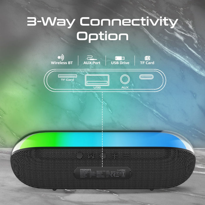 PROMATE 10W Wireless HD Bluetooth Portable Speaker with LED Lighting. Built-in 2