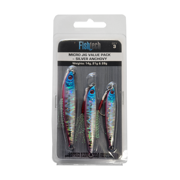 Fishtech Micro Jig Value Pack - Silver Anchovy - 14g 21g 28g