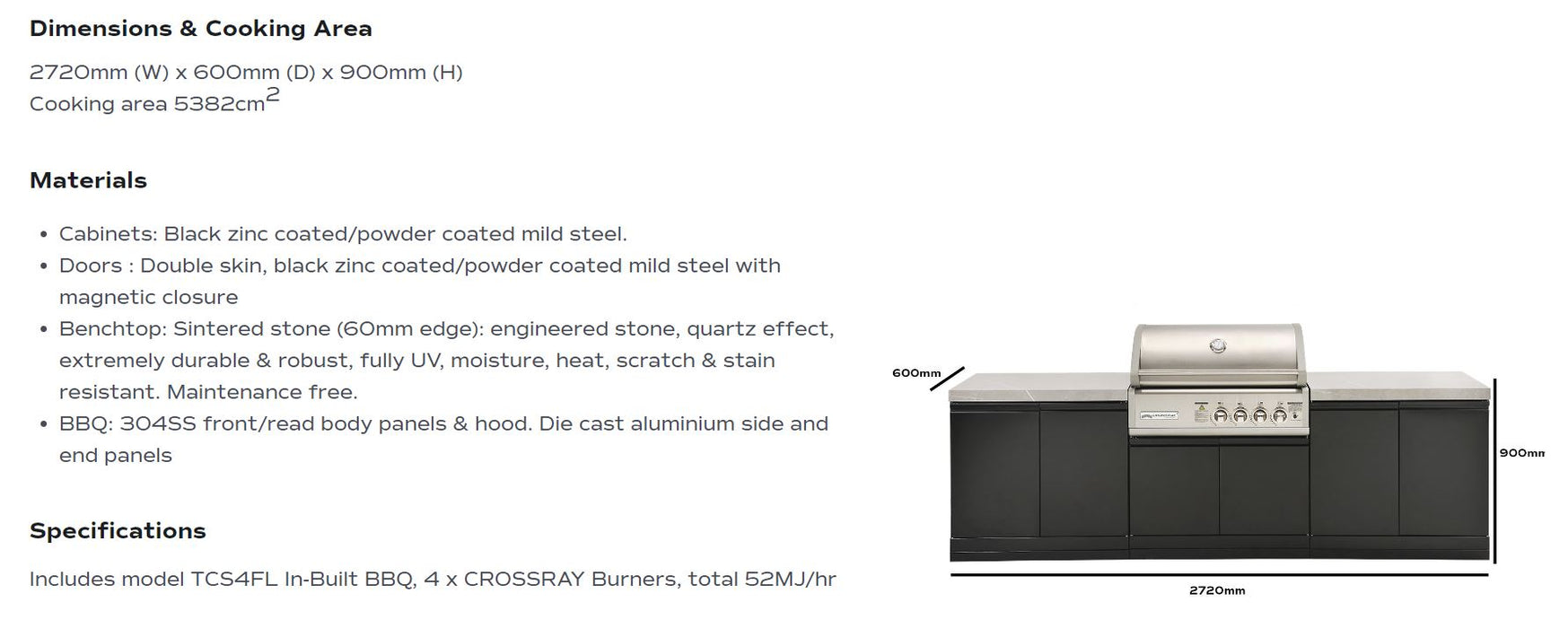 CROSSRAY 4 Burner Infrared Gas BBQ 4B-S Series Outdoor Kitchen