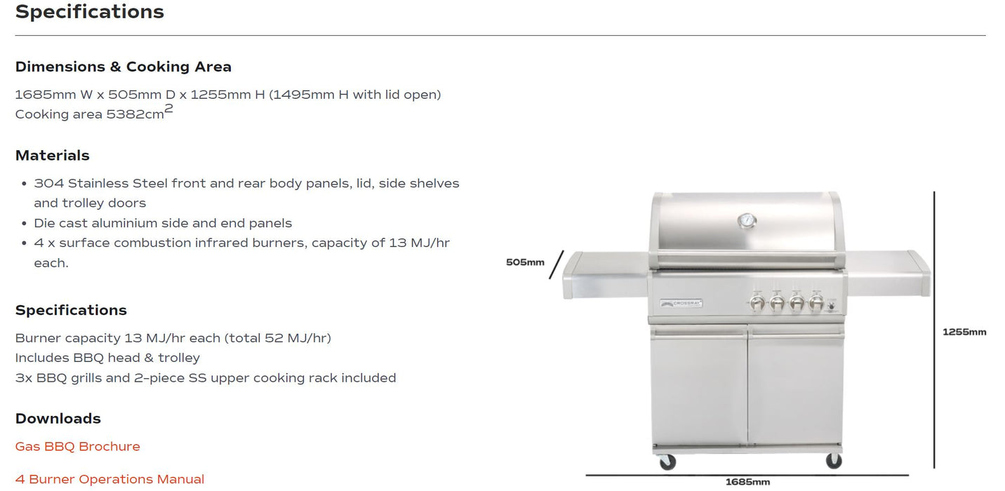 CROSSRAY 4 Burner Infrared Gas BBQ with Trolley