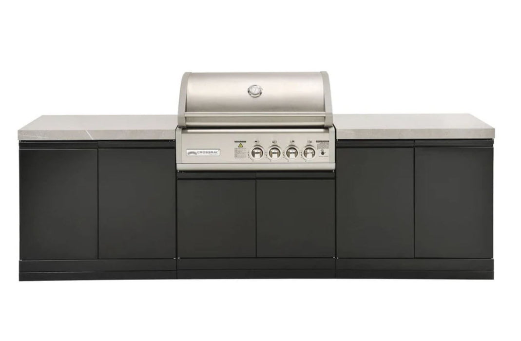 Crossray Outdoor Kitchen 4 Burner BBQ, 2 Double side Cabinets & Sink