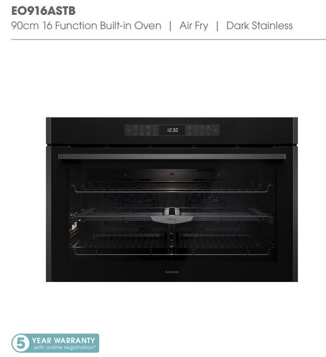 Euromaid 900mm 16-Function Built-in Oven with Air Fry - Dark Stainless