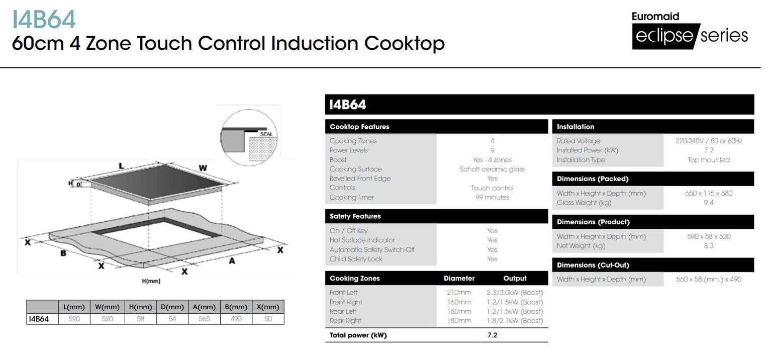 Euromaid 60cm Induction Cooktop with 4 Zones