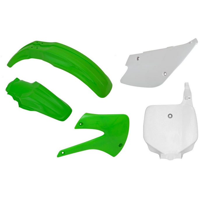 PLASTICS KIT RTECH FRONT/REAR FENDERS SIDEPANEL &amp;RADIATORSHROUD &amp;FRONT NUMBERPLATE KAWASAKI KX85 100