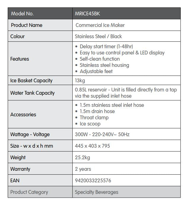 Morphy Richards 45kg Commercial Stainless Steel Ice Maker