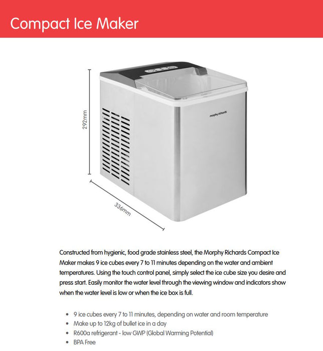 Morphy Richards Compact Ice Maker 12kg Stainless Steel MRICE12SS