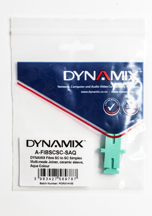 DYNAMIX Fibre SC to SC Simplex, Multimode Joiner, PhBr sleeve, Aqua Colour