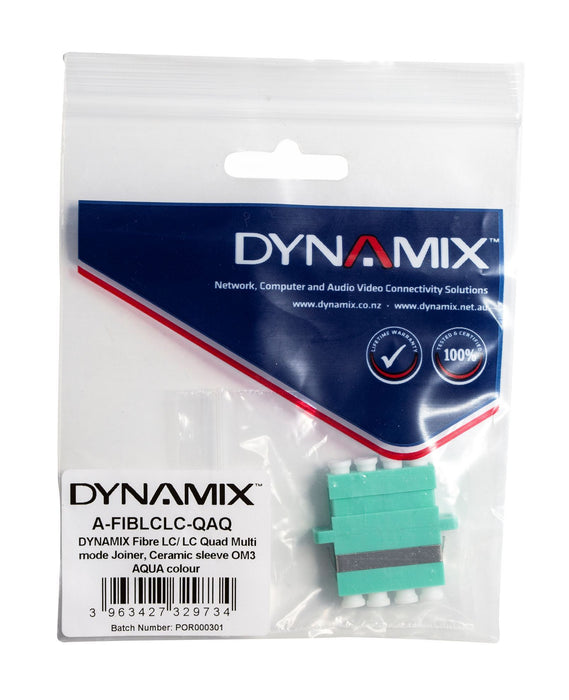 DYNAMIX Fibre LC/LC Quad Multi- mode Joiner, PhBr sleeve OM3, AQUA colour