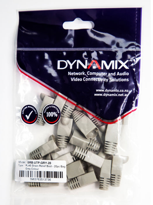 DYNAMIX GREY RJ45 Strain Relief Boot (6.0mm Outside Diameter). 20pk bag.