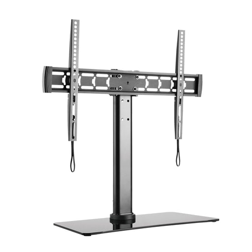 BRATECK 32''-55'' TV Desk Stand with Glass Base. Height Adjustable with Tilt & R