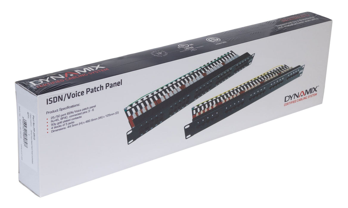 DYNAMIX 25 Port 19'' Voice Rated Patch Panel Unshielded. Cat3 Rated, Active pins