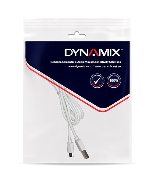 DYNAMIX 2m USB 2.0 Micro-B Male to USB-A Male Connectors. Colour White.