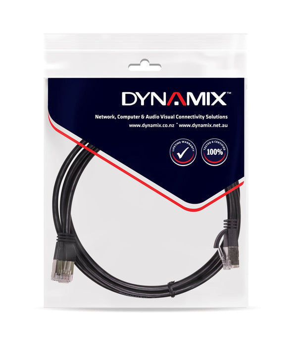 DYNAMIX 0.25m Cat6A S/FTP Black Ultra-Slim Shielded 10G Patch Lead (34AWG) with