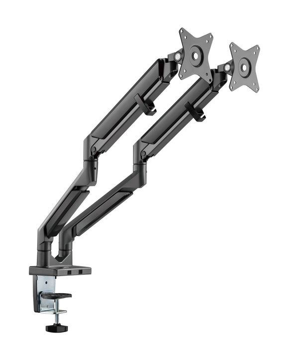 BRATECK 17''-32'' Polished Aluminium Gas-Spring Desk Mount Duel Monitor Arm. Sup