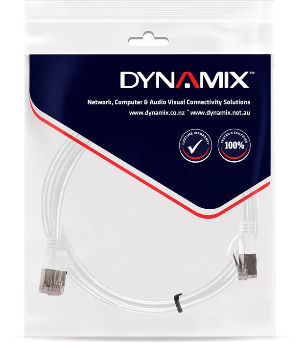 DYNAMIX 1m Cat6A S/FTP White Ultra-Slim Shielded 10G Patch Lead (34AWG) with RJ4