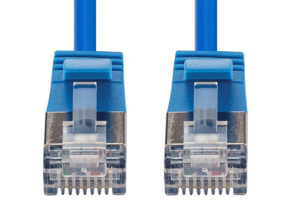 DYNAMIX 0.25m Cat6A S/FTP Blue Ultra-Slim Shielded 10G Patch Lead (34AWG) with R