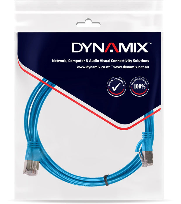 DYNAMIX 0.5m Cat6A S/FTP Blue Ultra-Slim Shielded 10G Patch Lead (34AWG) with RJ