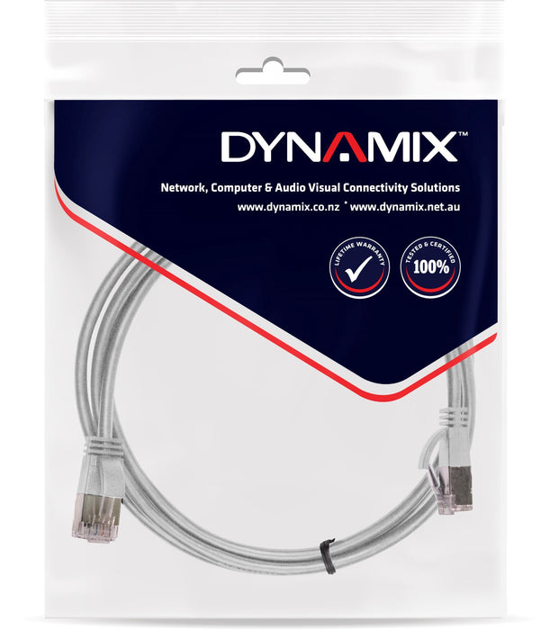 DYNAMIX 3m Cat6A S/FTP Grey Ultra-Slim Shielded 10G Patch Lead (34AWG) with RJ45