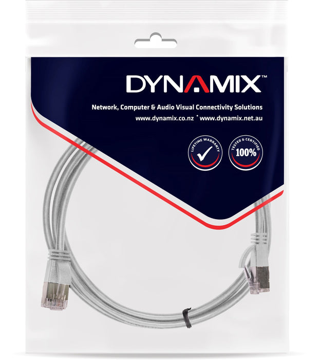 DYNAMIX 1m Cat6A S/FTP Grey Ultra-Slim Shielded 10G Patch Lead (34AWG) with RJ45