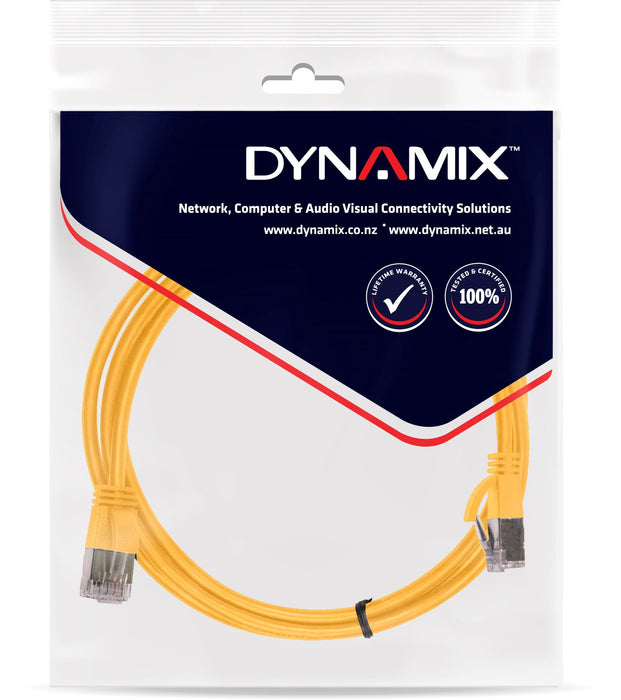 DYNAMIX 0.25m Cat6A S/FTP Yellow Ultra-Slim Shielded 10G Patch Lead (34AWG) with