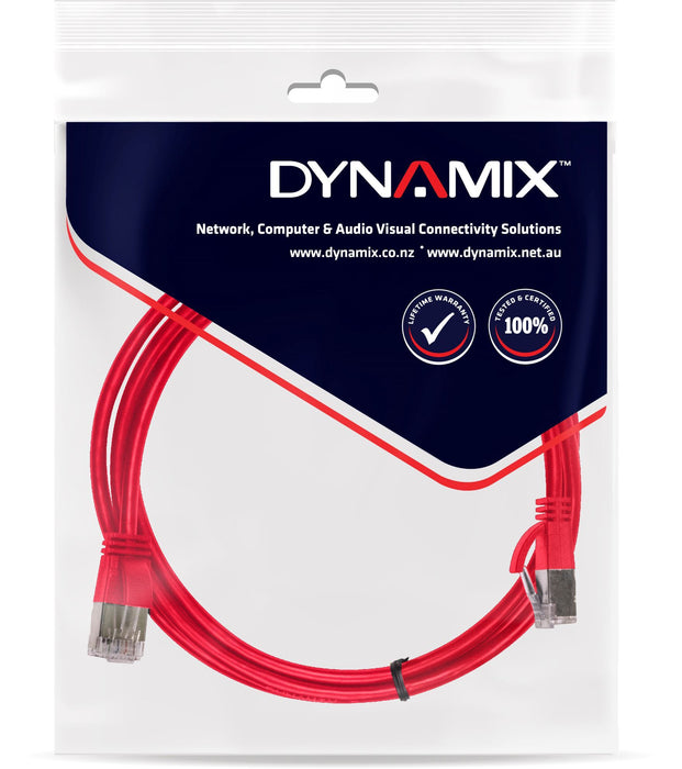 DYNAMIX 1.5m Cat6A S/FTP Red Ultra-Slim Shielded 10G Patch Lead (34AWG) with RJ4