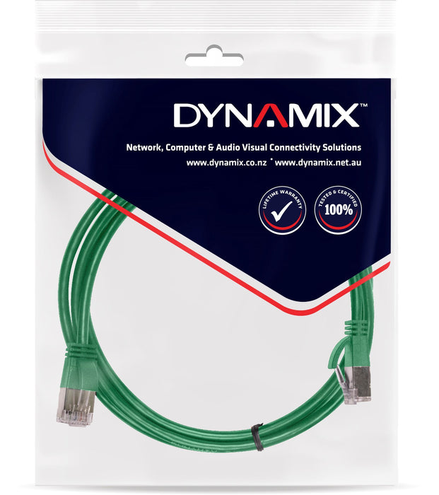 DYNAMIX 0.25m Cat6A S/FTP Green Ultra-Slim Shielded 10G Patch Lead (34AWG) with