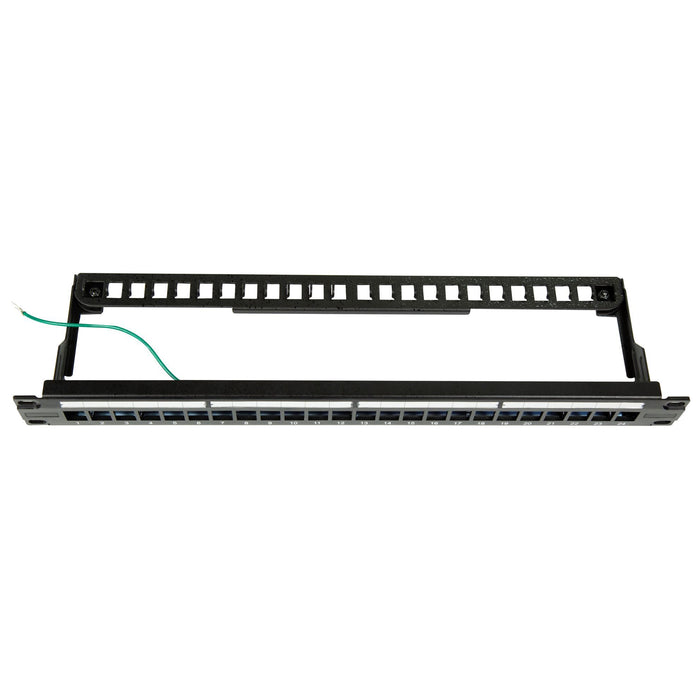 DYNAMIX Horizontal 19 1RU Unloaded 24 Port STP Patch Panel, with Rear Cable Mana