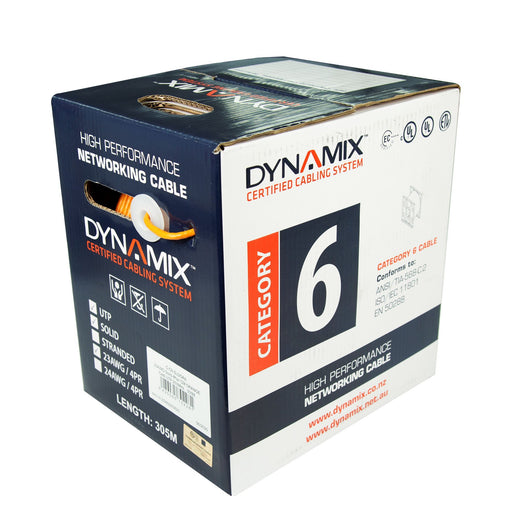 DYNAMIX 305m Cat6 Orange UTP SOLID Cable Roll, 250MHz, 23AWGx4P, PVC Jacket