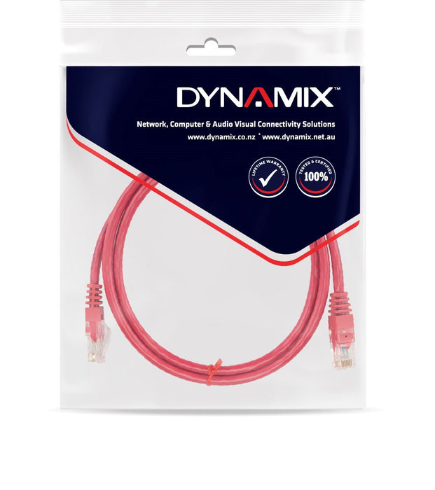 DYNAMIX 1m Cat5e Red UTP Patch Lead (T568A Specification) 100MHz 24AWG Slimline