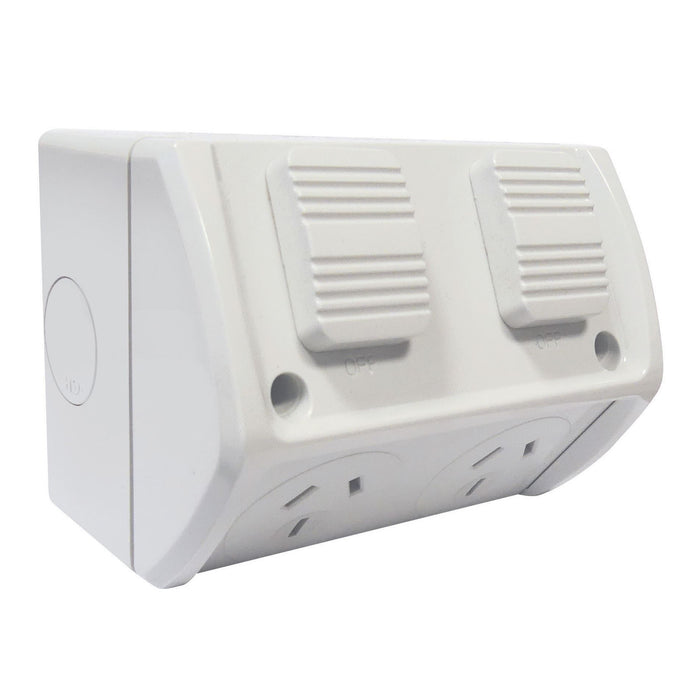 TRADESAVE Weatherproof Double IP53 Outlet. Grey Heavy Duty Industrial Grade Virg