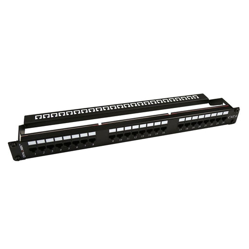 DYNAMIX 24 Port 19'' Cat6 UTP Patch Panel with plastic labelling kit. Rear Suppo