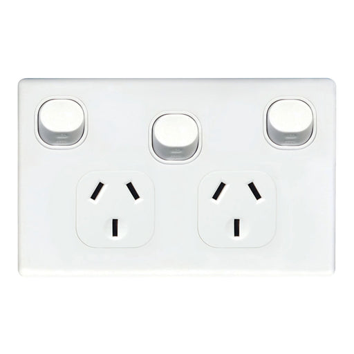 TRADESAVE Slim 10A Double Power Point with Extra 16A Switch. Removable Cover. Mo