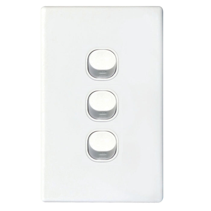 TRADESAVE Slim 16A 2-Way Vertical 3 Gang Switch. Moulded in Flame Resistant Poly