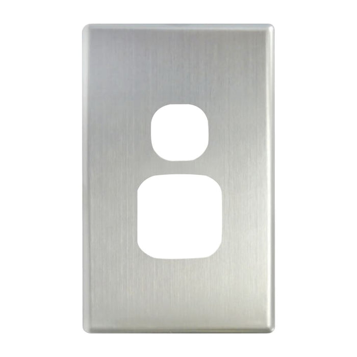 TRADESAVE Powerpoint Cover Plate Single, Vertical, Silver Aluminium.