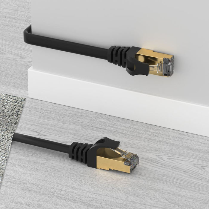 UNITEK 3m CAT 7 Black Flat SSTP 32AWG Patch Lead in PVC Jacket. 500MHz, Gold-pla