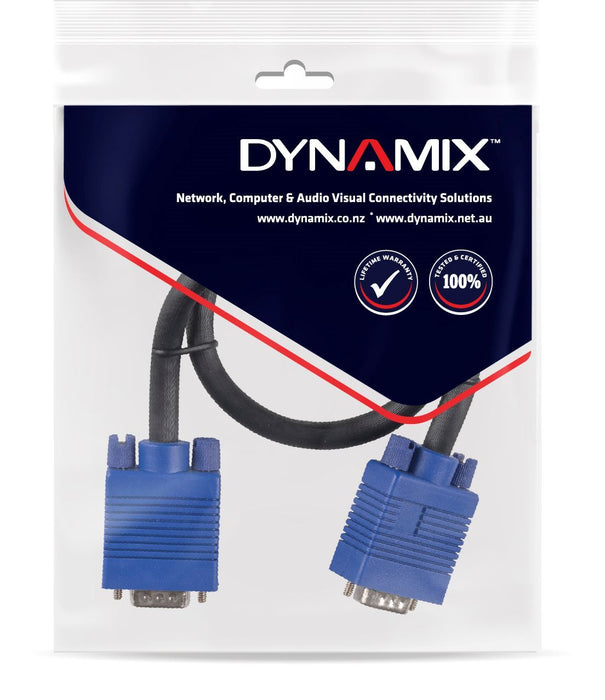 DYNAMIX 0.5m VESA DDC1 & DDC2 VGA Male/Male Cable - Moulded Black