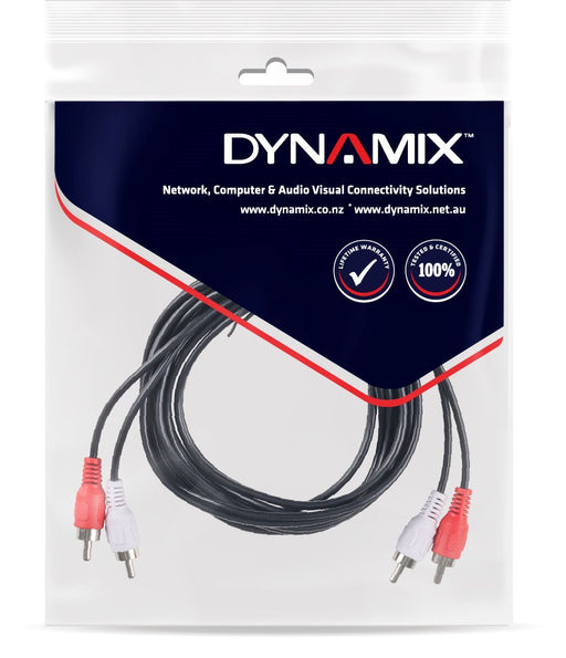 DYNAMIX 5m RCA Audio Cable 2 RCA to 2 RCA Plugs, Coloured Red & White