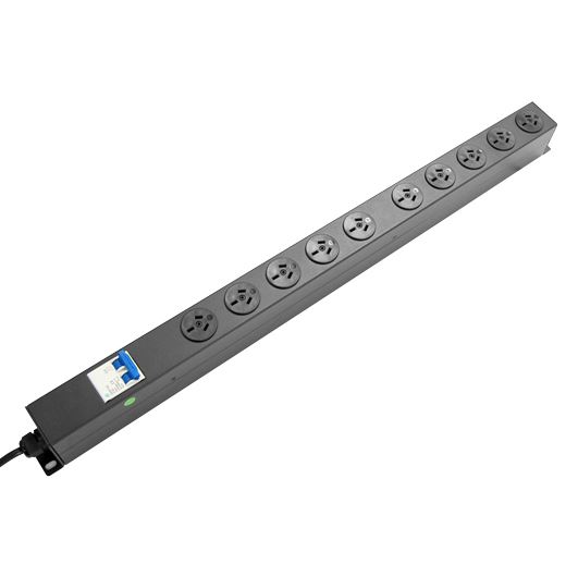 DYNAMIX 10 Outlet Vertical Power Rail (10A) with 6kA C-Curve MCB Circuit Breaker