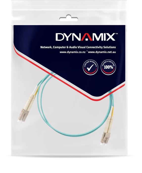 DYNAMIX 25M 50u LC/LC OM3 Fibre Lead (Duplex, Multimode) Aqua LSZH Jacket