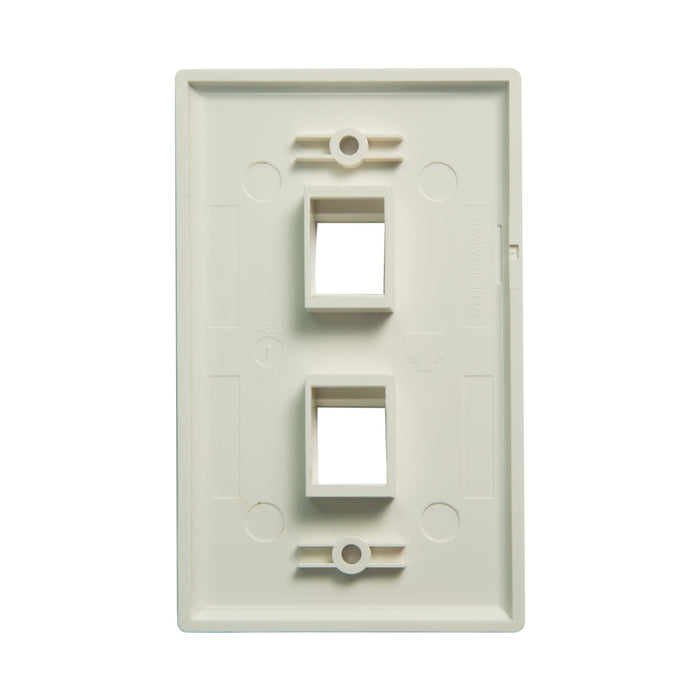 DYNAMIX Dual Port Face Plate for RJ45 110 Keystone Jacks. NOTE Jack pins at top