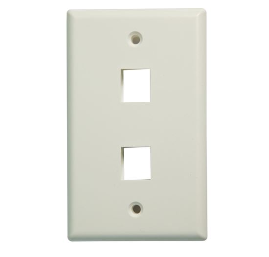 DYNAMIX Dual Port Face Plate for RJ45 110 Keystone Jacks. NOTE Jack pins at top