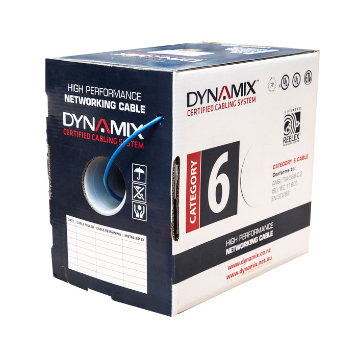 DYNAMIX 305m Cat6 Blue UTP SOLID Cable Roll, 250MHz, 24AWGx4P, LSZH Jacket