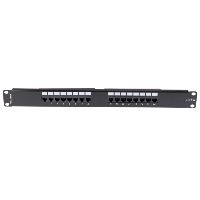 DYNAMIX 16 Port 19'' Cat6 UTP Patch Panel, T568A & T568B Wiring. 1RU. 110x Termi