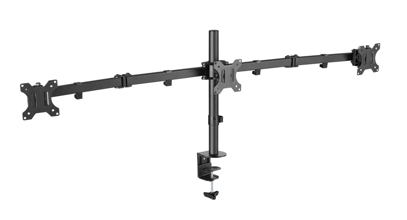 BRATECK 13"-27" Triple Monitor Economy Desk Mount Bracket. Detachable VESA Plate