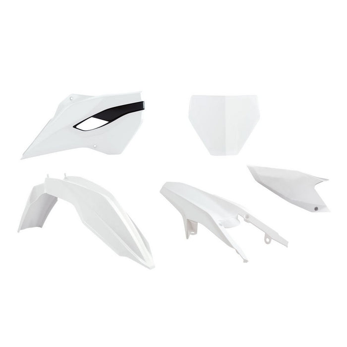 *RTECH PLASTIC MX STYLE FRONT/REAR FENDER FRONT NUMBER PLATE RADIATOR SHROUD &amp; SIDE PANEL WHITE