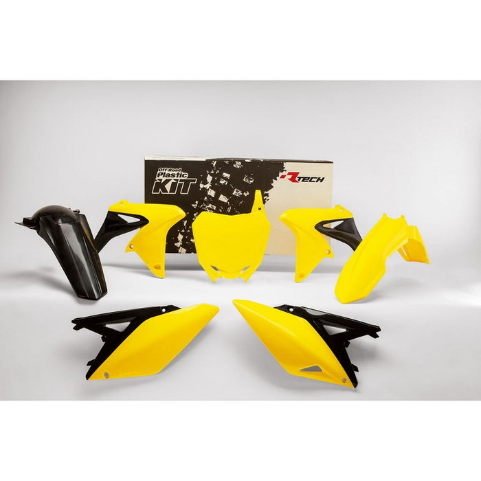 PLASTICS KIT RTECH FRONT FENDER NUMBERPLATE YELLOW SIDE PANELS&amp;SHROUDS YELLOWBLACK REAR FENDERRMZ250