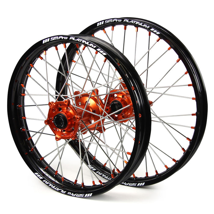 Wheel Set Smpro Front &Rear Orange Hub Black Rims 21 Front 19 Rear Ktm125 150 25