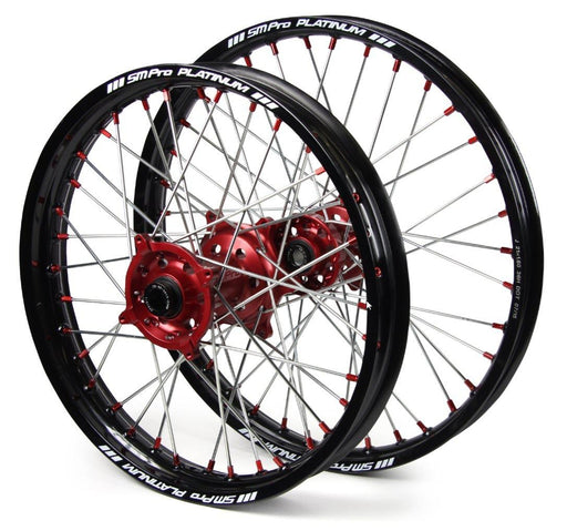 WHEEL SET COMPLETE SM PRO PLATINUM FRONT &amp; REAR HONDA CRF150R 07-21 RED HUBS BLACK RIMS